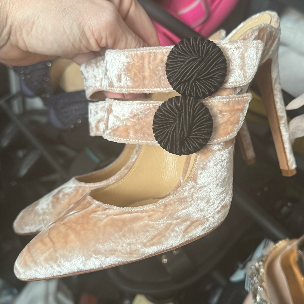 CHLOE’ GOSSELIN ROSIE VELVET MULE HEELS ICE PINK 36 - Picture 6 of 10